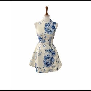Keepsake white and blue flare dress